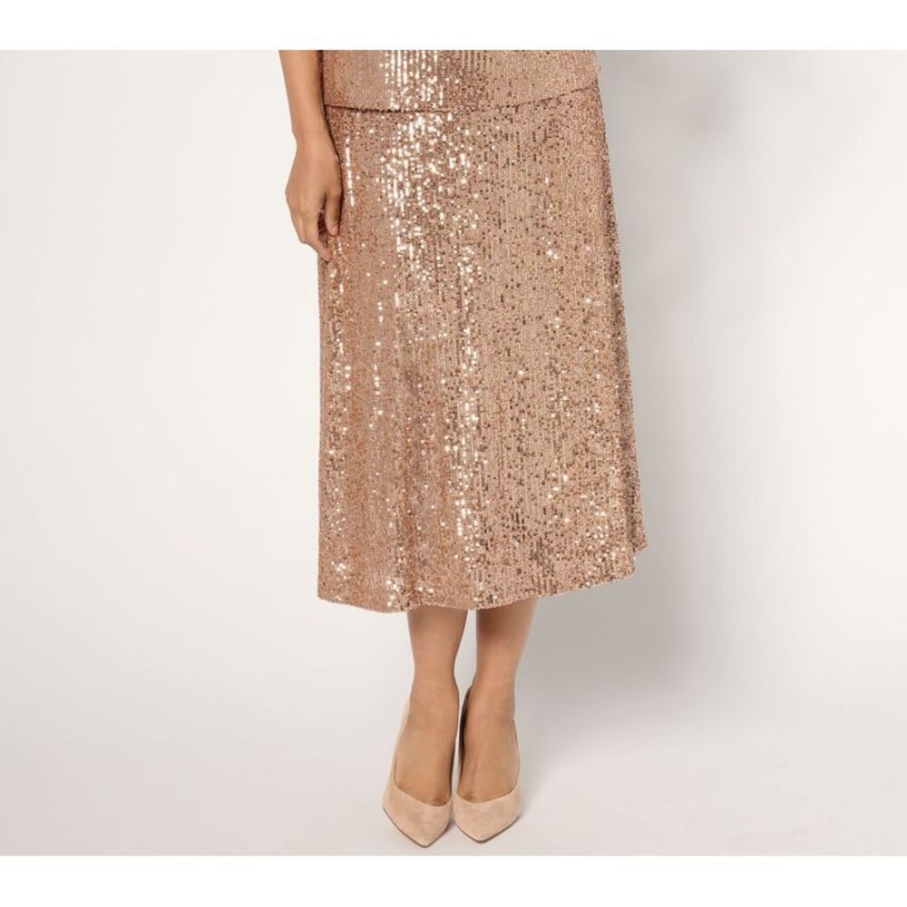Isaac Mizrahi Live! Women's Plus Sz Skirt 3X Always Knit Sequin Brown A667908